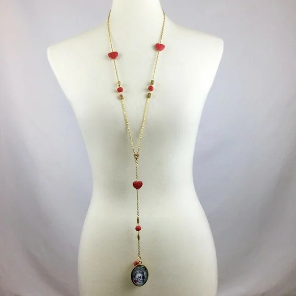 Long Gothic Skull & Roses Pendant Y Necklace - Picture 3 of 6